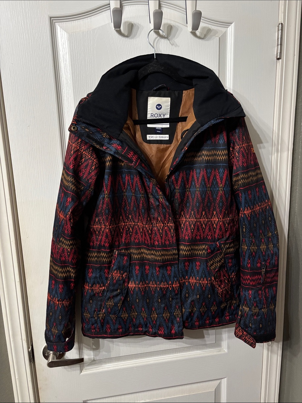 Roxy Multicolor Geometric Ski Jacket - Navy, Red & Tan